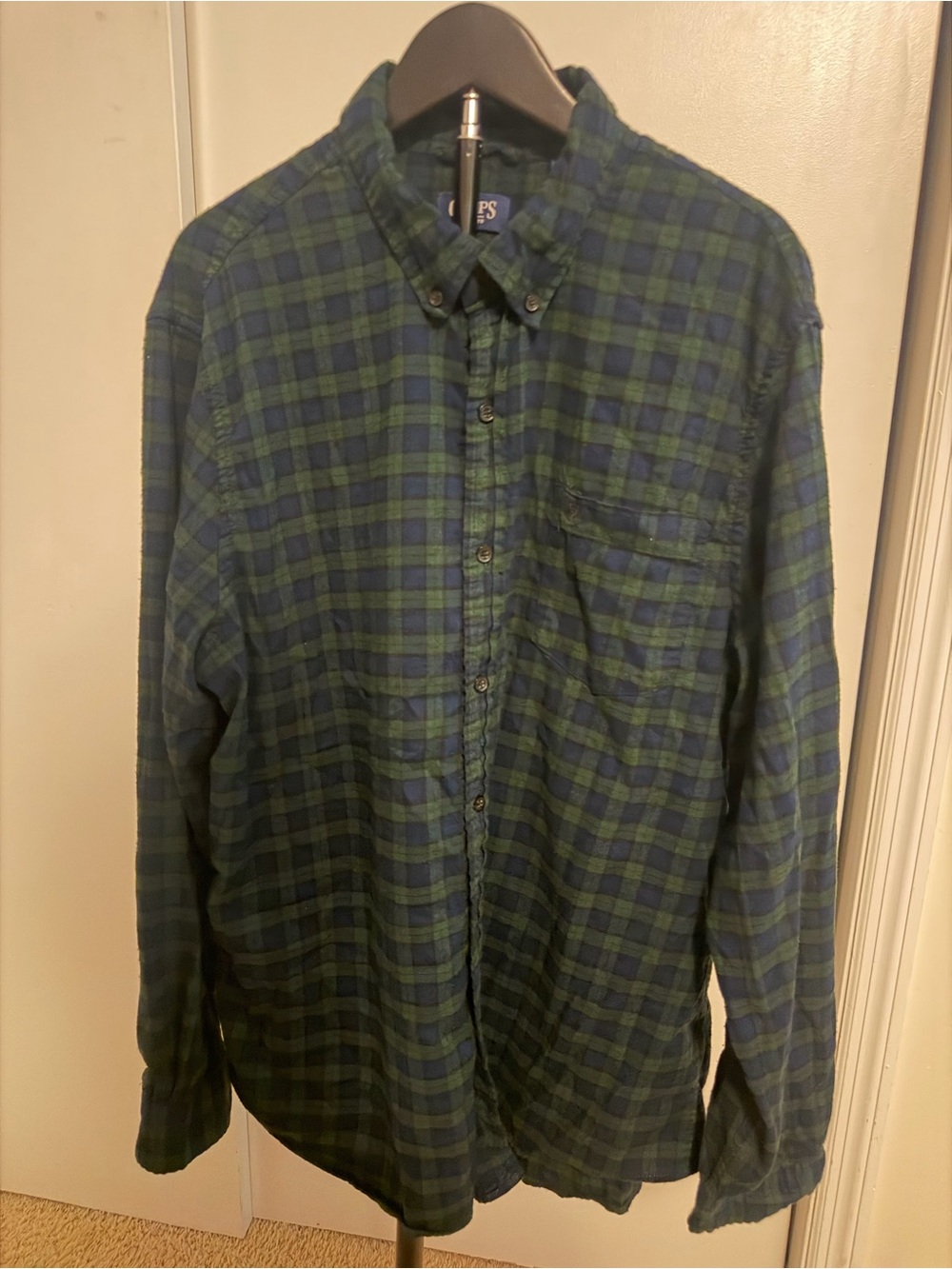 Chaps Green & Navy Plaid Button-Down Flannel Shirt- size 2X
